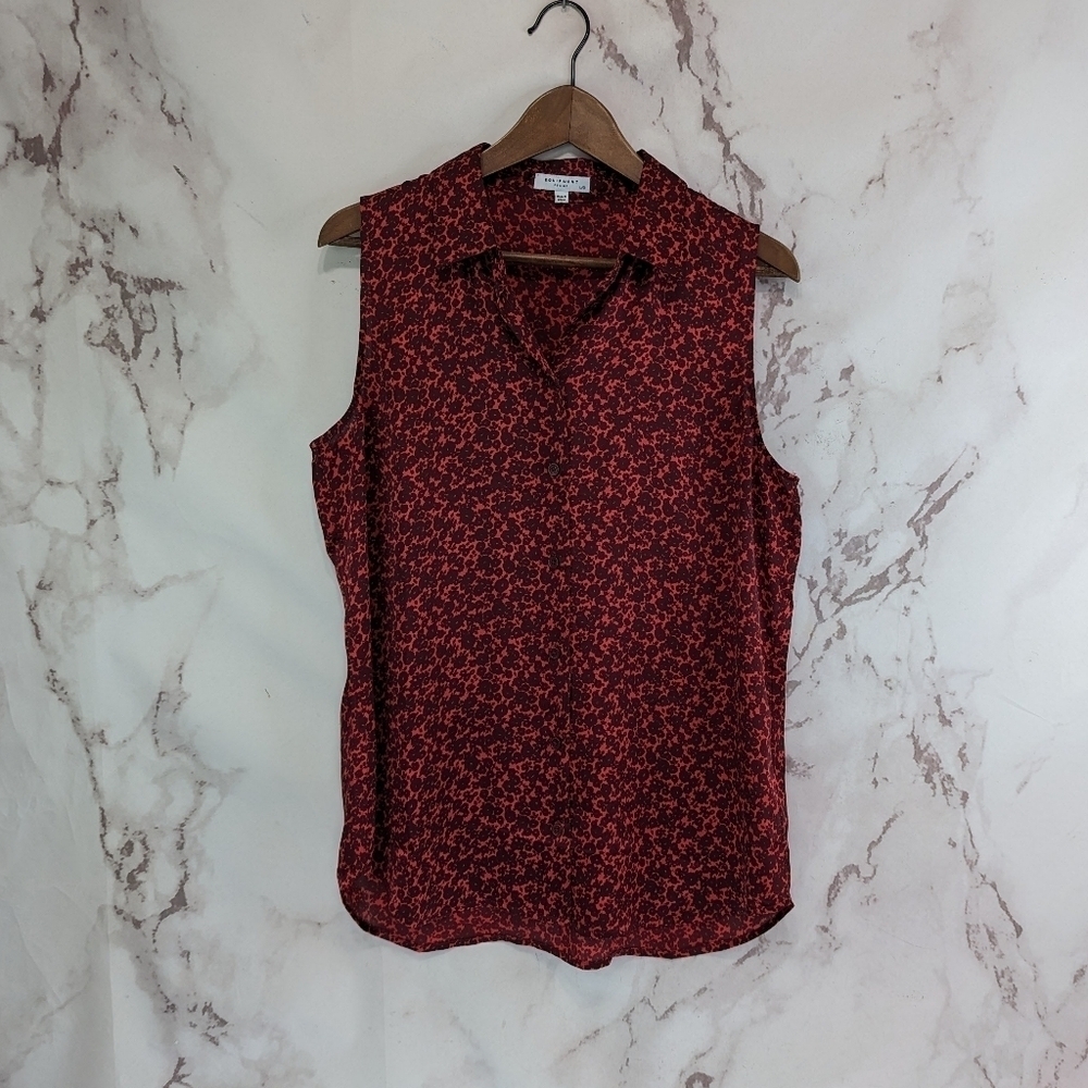 Equipment Top Womens Large Blouse Red Floral Colleen Button Up Tank Sleeveless